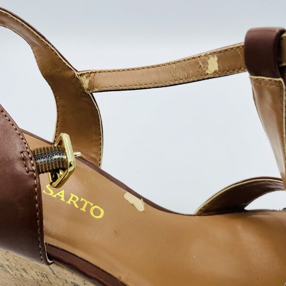 Franco Sarto Shoes Womens Size 10 M Brown Milby Cork Wedge Sandals T-Strap - Picture 10 of 14